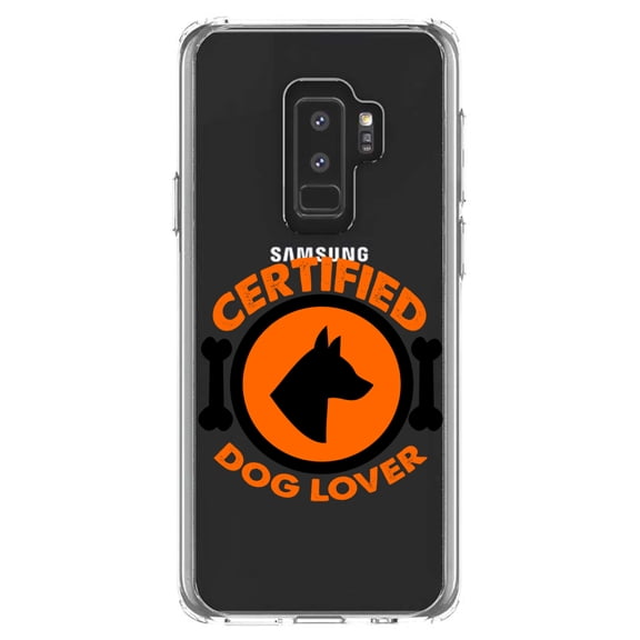 DistinctInk Clear Shockproof Hybrid Case for Samsung Galaxy S9 PLUS (6.2" Screen) - TPU Bumper Acrylic Back Tempered Glass Screen Protector - Certified Dog Lover