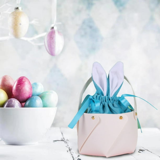 Cubo de Cuero con Orejas de Conejo de Pascua, Bolsa para Huevos para Niños, Estilo Conejo, Decoración para Fiestas, Bolsa de Regalo