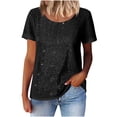 thumbnail image 6 of Laqbezok Women's Shiny Sequin Short Sleeve Round Neck Sparkly Top, Party Disco Glitter Tee, Casual Fashion Outfit, 6 of 10