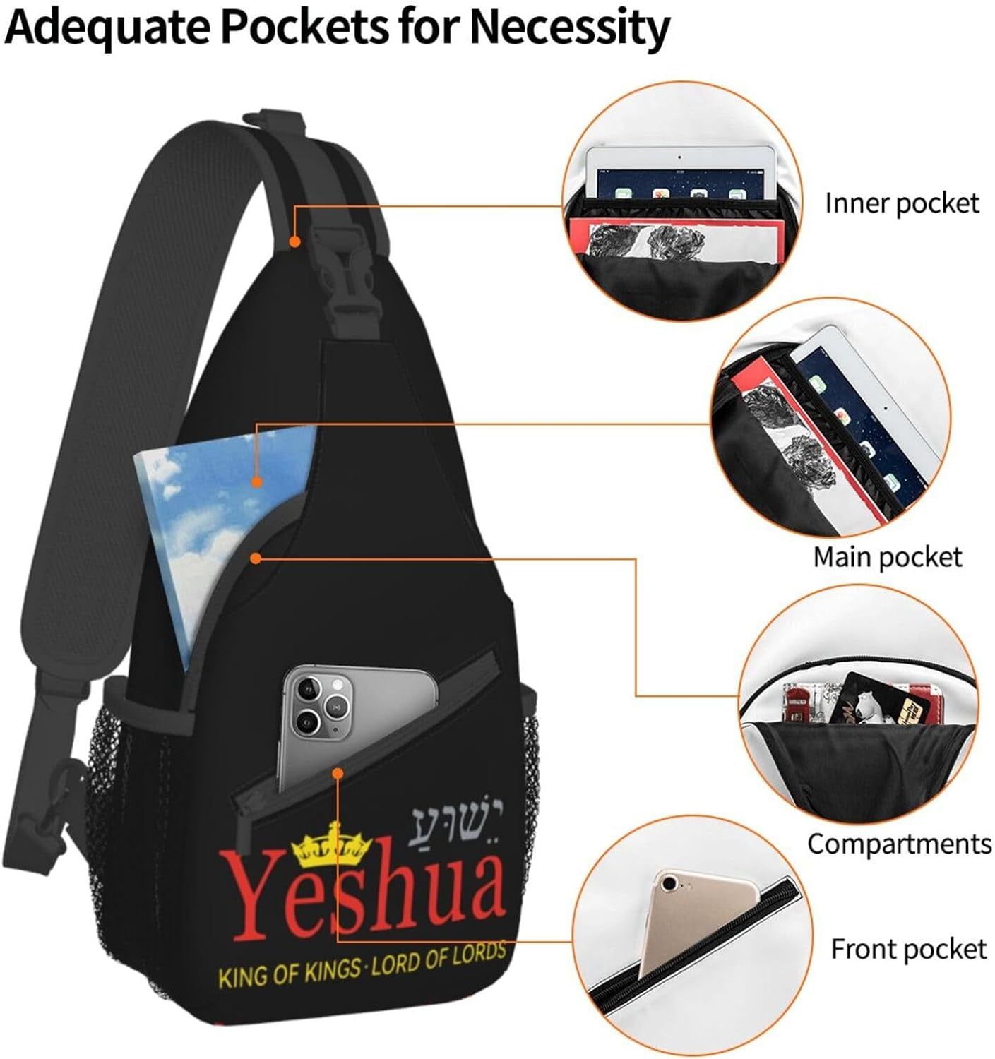 Yeshua Jesus Christian Sling Bag Crossbody Hiking Travel Chest Bags Backpack Shoulder Daypack for Women Men