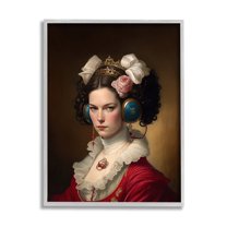 Stupell Industries Classic Girl Wearing Headphones Beauty & Fashion Painting Gray Framed Art Print Wall Art, 11 x 14