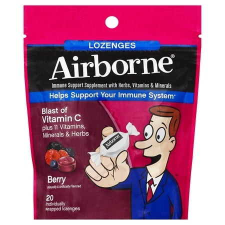 Airborne Vitamin C Lozenges, Berry, 1000 mg, 20 (Best Time To Take Airborne)