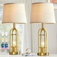 thumbnail image 1 of Juego de 2 lámparas de mesa negras para sala de estar, lámparas de granja para mesitas de noche con USB A+C, lámparas de noche para dormitorio, lámpara industrial de 24 pulgadas para mesas, 1 of 7