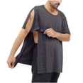 thumbnail image 4 of YLSDY Men's Solid Chest Pocket Post Surgery Top Snap Front Short Sleeve Adaptive Round Neck Shirt Dark Gray M, 4 of 9