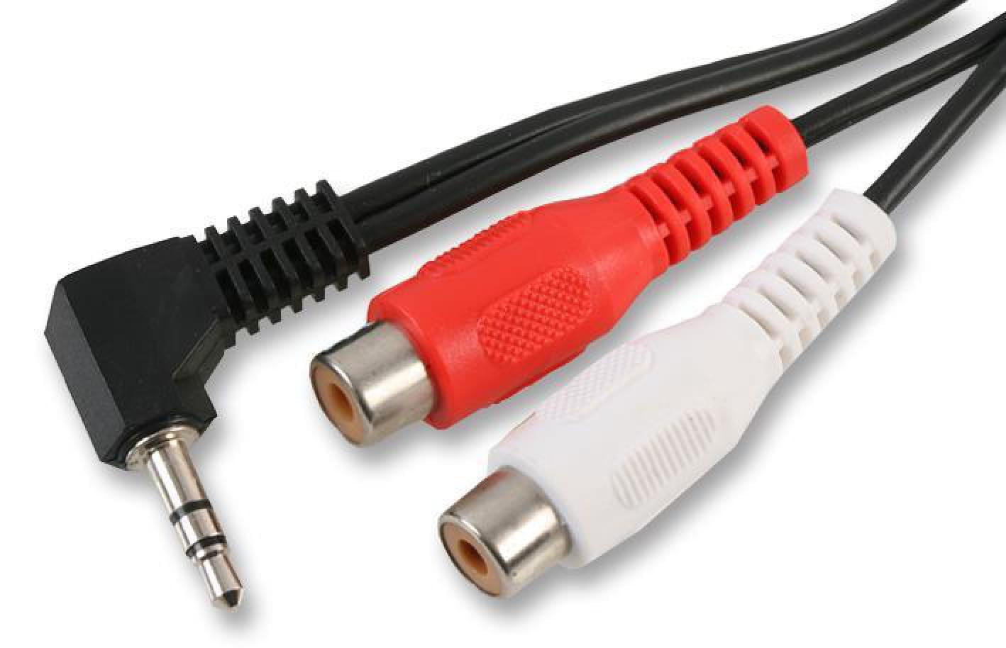 Audiophile 3.5mm To 2 RCA Cable - Gold Plated, Right Angle, 6 Feet For Speakers, Home Theater