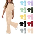 thumbnail image 1 of EYWGYA Ensembles de Vêtements pour Filles, Ensemble Quotidien Uni 2 Pcs pour Filles, T-Shirt à Manches Courtes Col Ras du Cou et Pantalon Long Décontracté pour Usage Quotidien Taille 5-15 Ans, 1 of 6