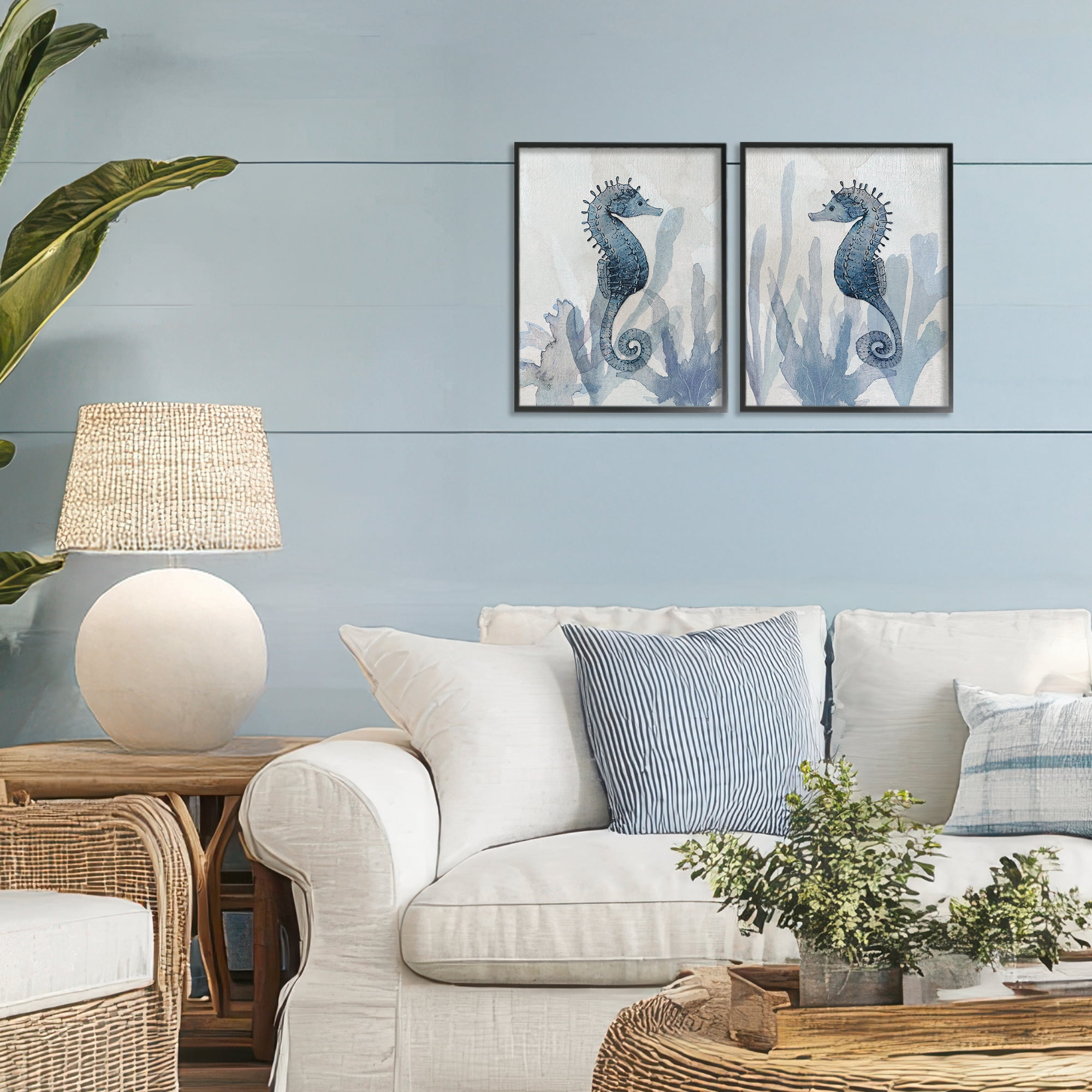 Stupell Industries Impressions of Seahorses 2 Piece Black Framed Giclee Art Set, design by Susan Jill