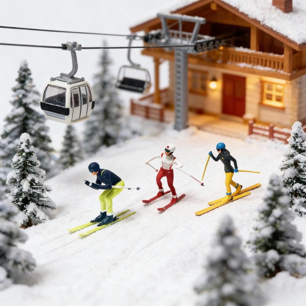 1:64 Scale Hand Painted Miniature Figure Realistic Miniature Skiing People Figure Model for Photography,Collectors