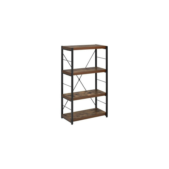 Southwestern Bookshelf - 3 Tier Wood Metal Bookcase - Rustic Storage Shelf - Weathered Oak Brown & Black Finish - 42.5" Tall