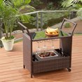 Erommy Outdoor Wicker Bar Cart,Rolling Patio Wine Cart with Ice Bucket