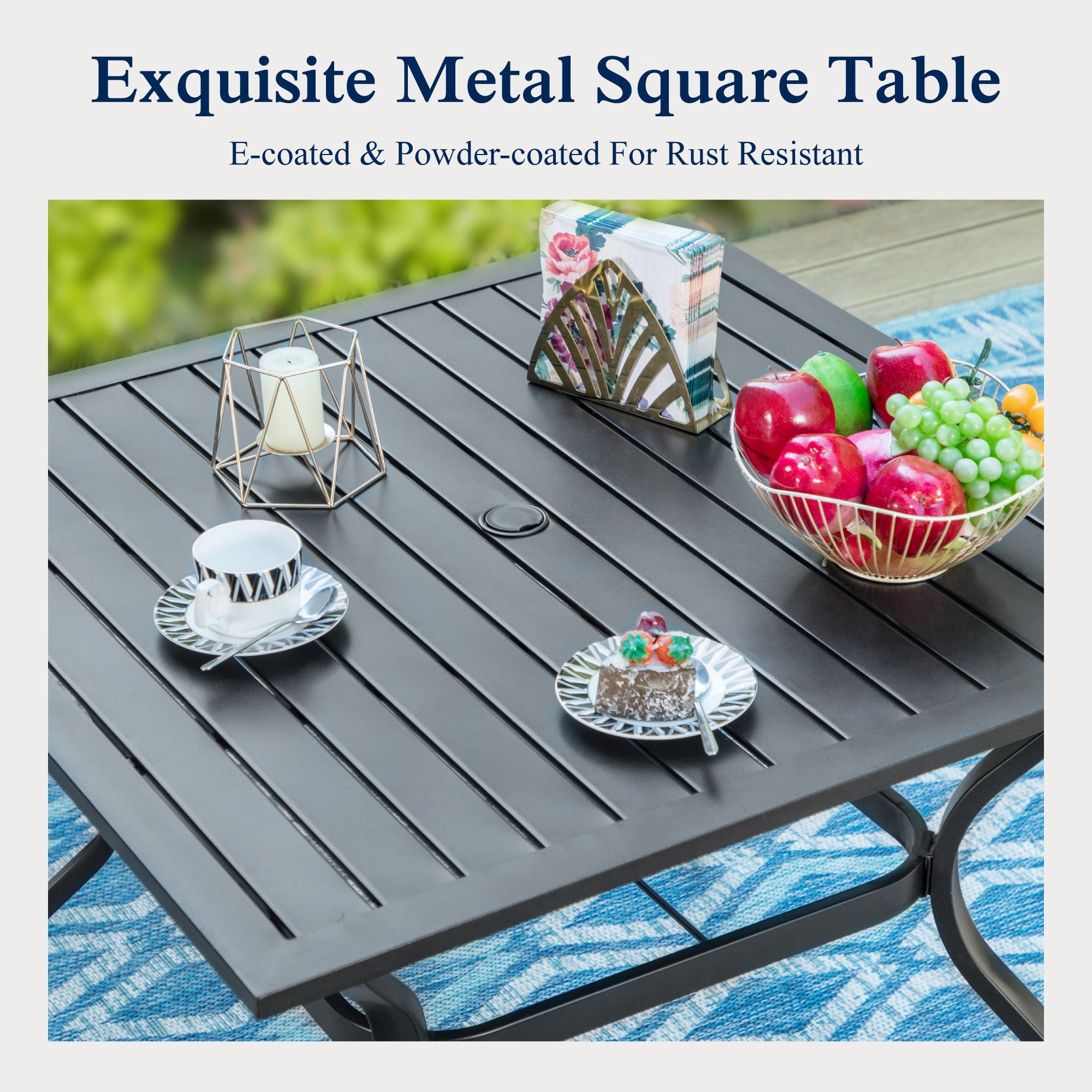 Sophia&William 5-Piece Outdoor Patio Dining Set Aluminum Stackable Chairs &Metal Table Furniture Set, Blue