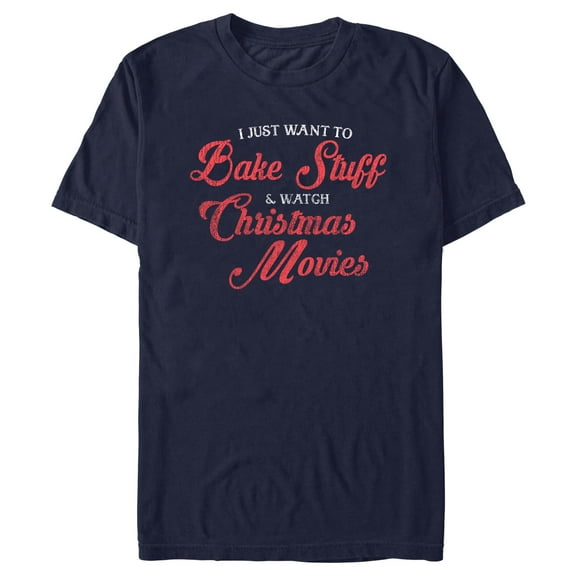 Men's Lost Gods Distressed Bake Stuff and Christmas Movies Graphic Tee Navy Blue Small