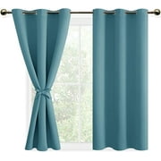 P5HAO Blackout Curtains for Bedroom with Tiebacks - Room Darkening Privacy Grommet Top Window Curtains for Living Room, 38 x 45 inch Length, Turquoise, Set of 2 Panels Turquoise W38"xL45"