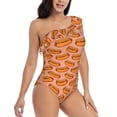 thumbnail image 3 of Rateoe Cartoon Hot Dog Pattern Women One Piece Swimsuits Tummy Control One Shoulder Bathing Suits Ruffle Swimwear-Medium, 3 of 6