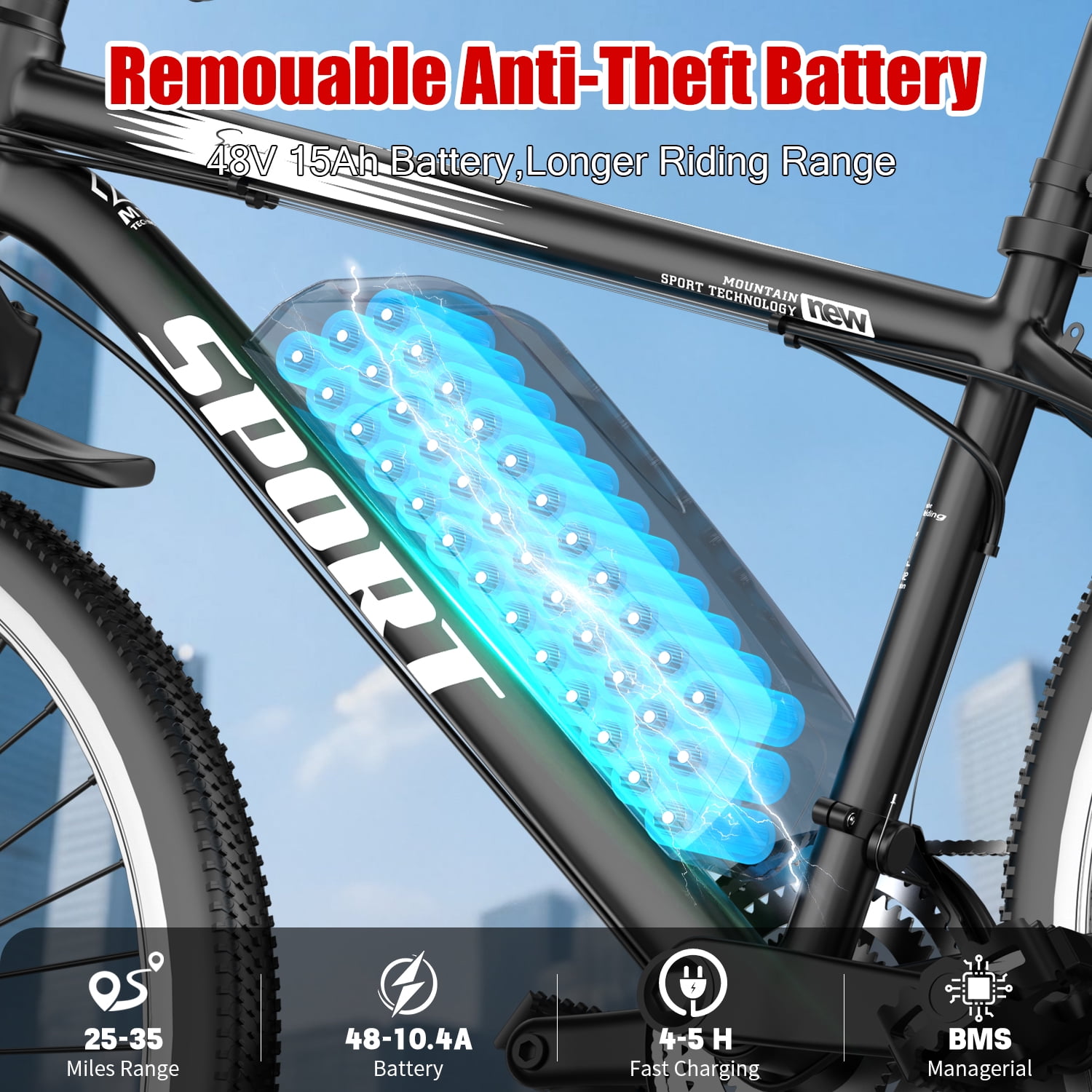 26" Electric Bike for Adults with Peak 750W Brushless Motor, 35Miles 22MPH Commuting Electric Mountain Bike with 360Wh Removable Battery, 7-Speed, Front Fork Suspension