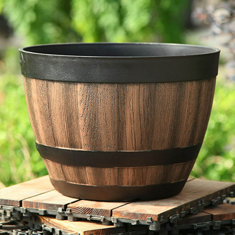 Windfall Wooden Whiskey Barrel Planter Round Wooden Garden Flower Pot