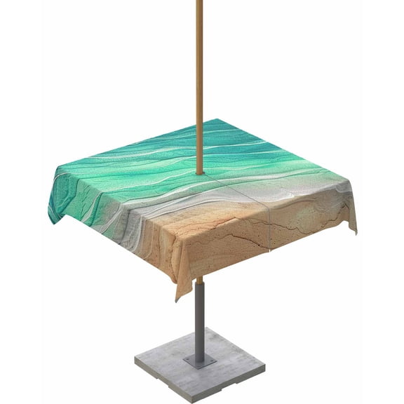 nqOlkjepod Teal Ombre Coastal Outdoor Tablecloth with Umbrella Hole & Zipper, Summer Nautical Beach Ocean Seaside Square Table Cover 54x54 Inch, Dining Waterproof Table Cloth Protector for Patio
