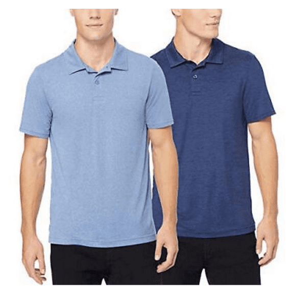 32 DEGREES Men’s Polo, 2-Pack (Pacific Space Dye/Heather Skyline), Sm