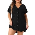 thumbnail image 2 of DARING DIVA Women's Plus Size Short Sleeve Soft Button Down Nightgown 1X Black, 2 of 6