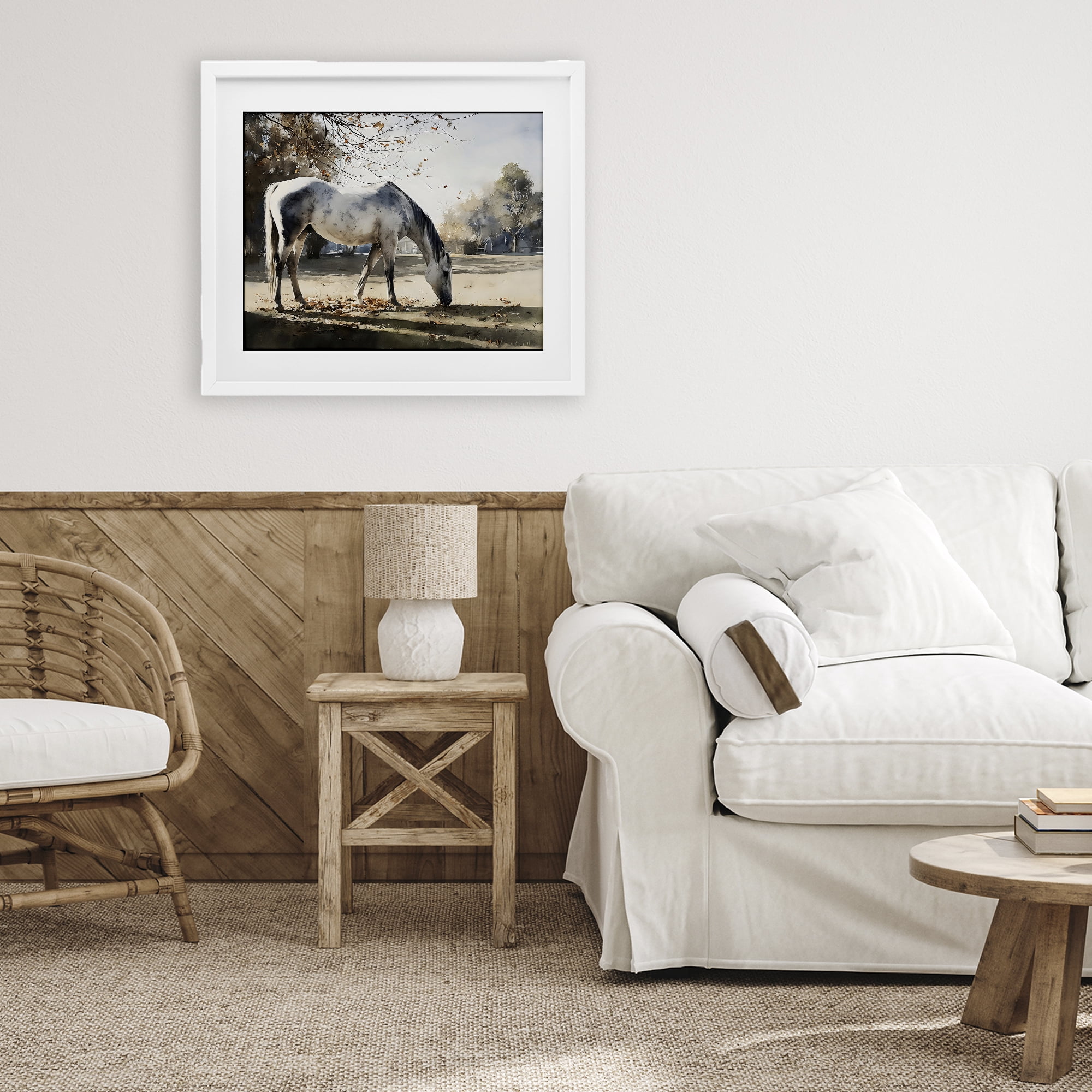 Stupell Industries Grey & White Mare Grazing White Framed Print Under Glass, design by Franklyn Gregory