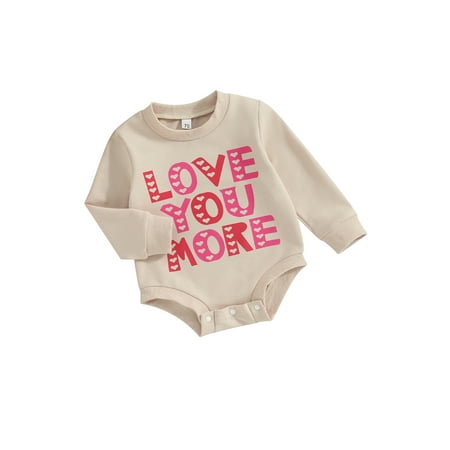 

Tregren Infant Baby s Valentine s Day Jumpsuit LetterHeart Print Round Neck Long Sleeve Sweatshirt Romper