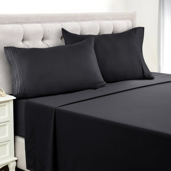 Lux Decor Collection Twin XL Size 4 Piece Sheets Set - Microfiber Deep Pocket Bed Sheets & Pillowcases - Black