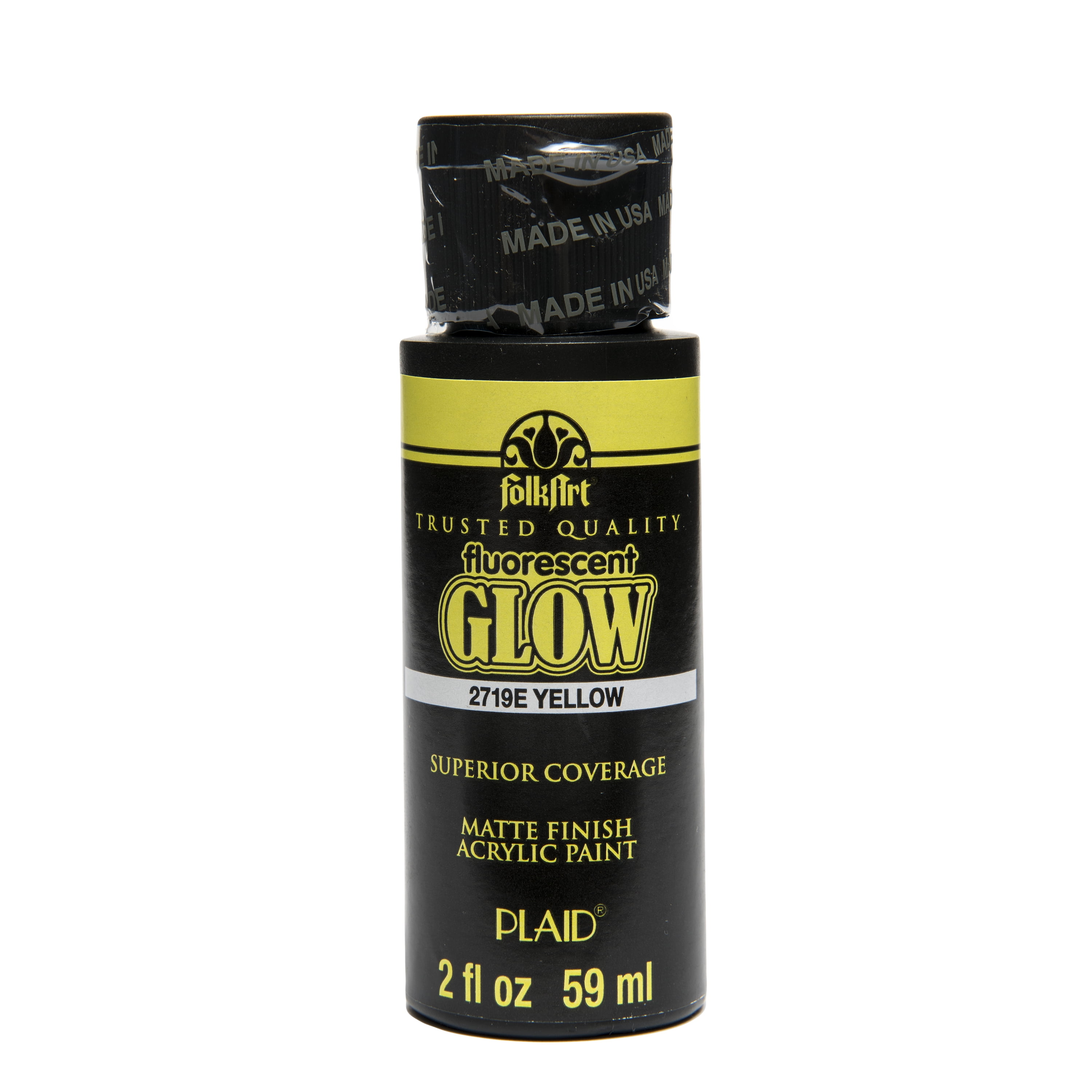 FolkArt Matte Finish Fluorescent Glow Yellow Acrylic Paint, 2 Fl. Oz