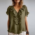 thumbnail image 2 of hotojiny Womens Blouses Dressy Casual Ruffle Short Sleeve V Neck Tops Summer Loose Work Shirts Beach Vaction Clothes, 2 of 7