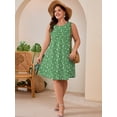 thumbnail image 4 of SHOWMALL Plus Size Sleeveless Summer Dress for Women, Perfect Mother's Day Gift, Green Ditsy Floral 2X Casual Pleated Dress with Pockets for Party & Graduation, 4 of 7