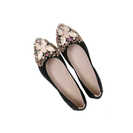 

Tenmix Ladies Dress Shoe Rhinestones Flats Slip On Flat Shoes Comfort Women s Casual Lightweight Black 8