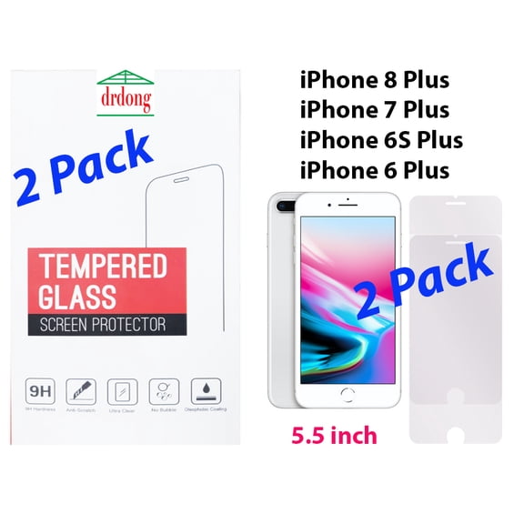 drdong-Screen Protector Compatible with Apple iPhone 8 Plus, 7 Plus, 6s Plus, 6 Plus, Tempered Glass Film, 9H Hardness, Shatter-Proof, Anti Fingerprint, Anti Scratch, Case Friendly, 5.5-Inch, 2-Pack
