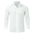 thumbnail image 3 of Camisa De Botones Para Hombre Blusa de manga larga con botón de cuello vuelto para hombre, informal, de otoño, con bolsillo liso (White, XL), 3 of 5