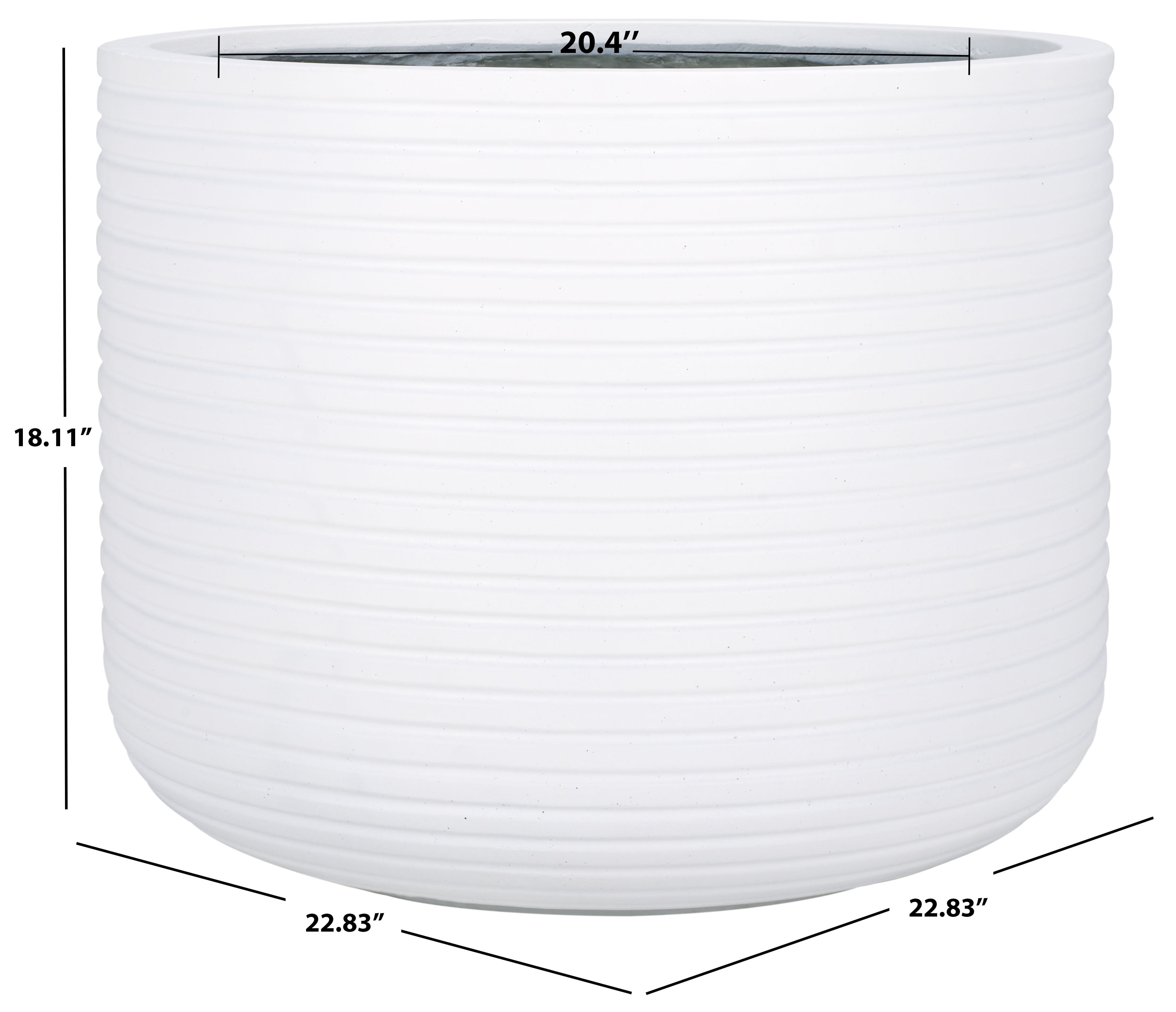 SAFAVIEH Nardo 23" x 23" x 18" Cylinder White Ficonstone Solid Plant Pot