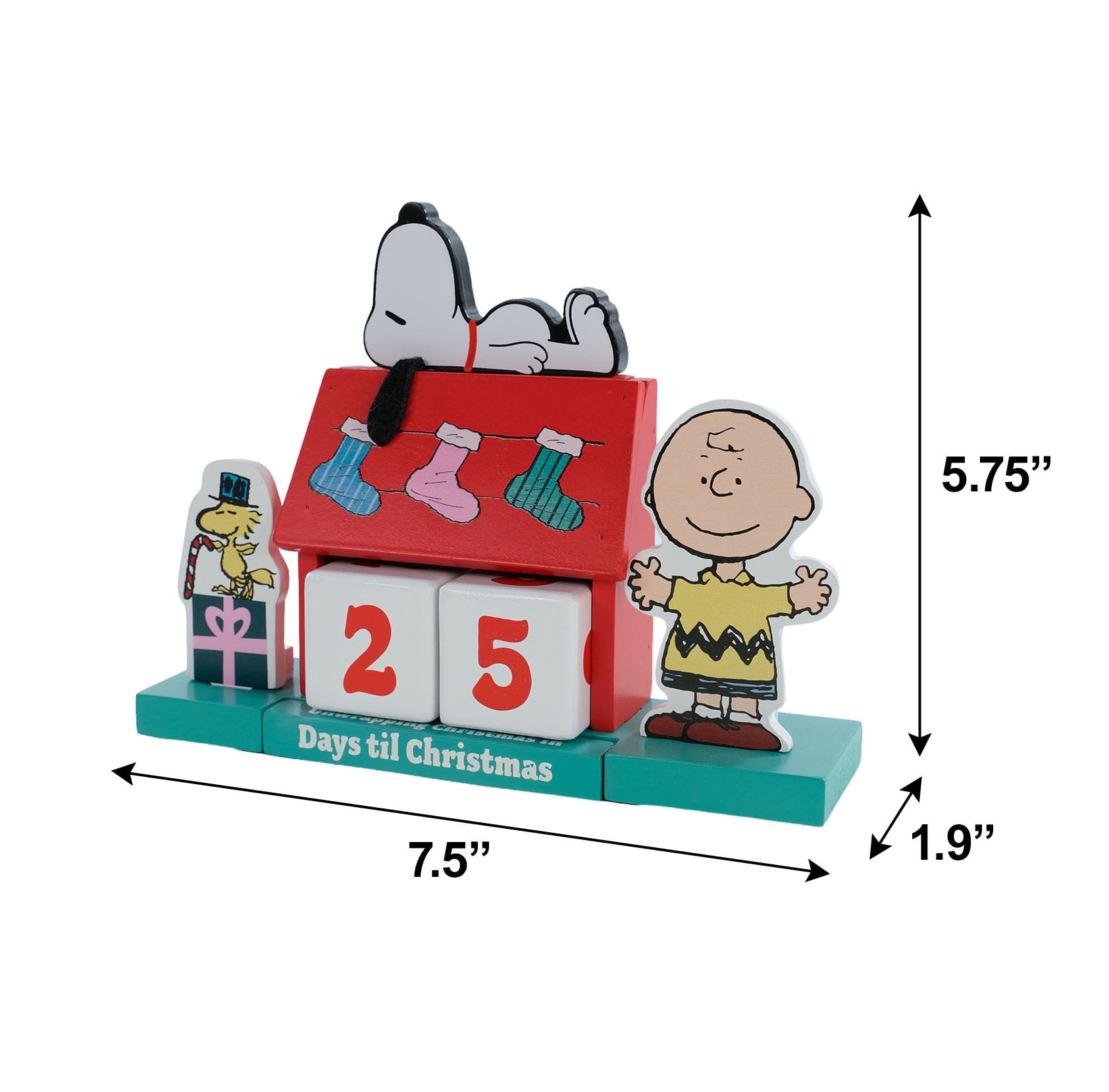 Peanuts Snoopy, Charlie Brown & Woodstock Christmas Countdown Calendar – Holiday Tabletop Accent