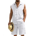 thumbnail image 2 of HBGVBA Mens Shorts Set Sleeveless Button Collared Shirt Tank Top Elastic Waist Casual Outfit Set, 2 of 5