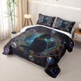 thumbnail image 3 of Manfei Boho Black Cat Quilt King, Mystic Cosmic Orbit King Coverlet Set, Black Teal, 3pcs, 1 Bedspread and 2 Pillowcases, 3 of 7