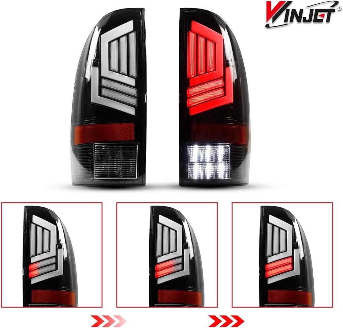 1 Pair LED Tail Lights for 2005-2015 Toyota Tacoma,Sequential Turn Signal Rear Lights,Glossy Black & Clear Lens
