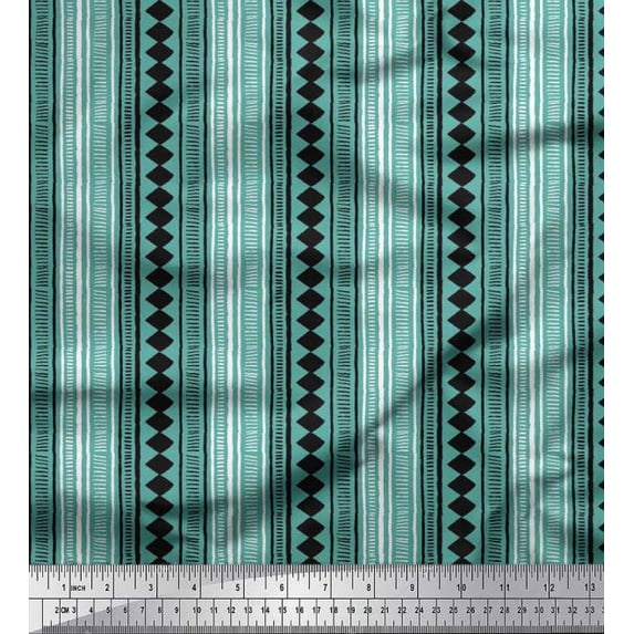 Soimoi Cotton Voile Fabric Stripe & Diamond Block Printed Fabric 1 Yard 42 Inch Wide