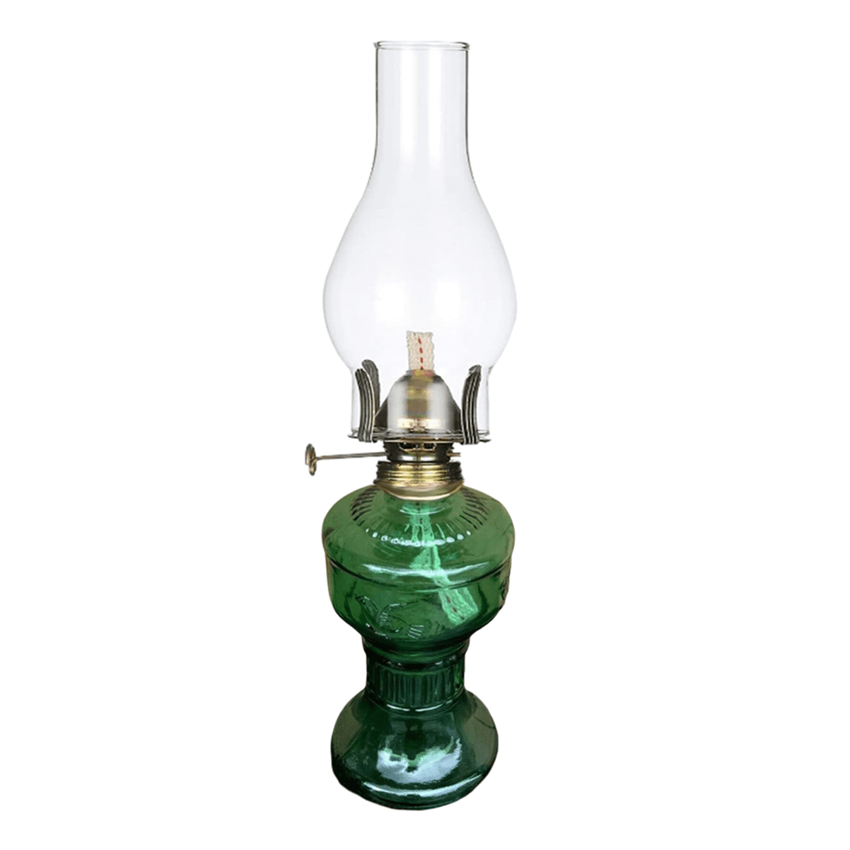 2X Rustic Oil Lamp Vintage Glass Coal Lamp Oil Lamps for Indoor Use Home Decor Lighting Oil Lantern Green