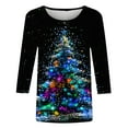 thumbnail image 4 of Bcresic Christmas Shirts for Women Glitter Xmas Tree Graphic Tees 3/4 Length Sleeve Womens Tops Fall Outfits 2024 T Shirts Casual Crewneck Tunic Blouse,#4_Xmas Tree_Blue,Medium, 4 of 5