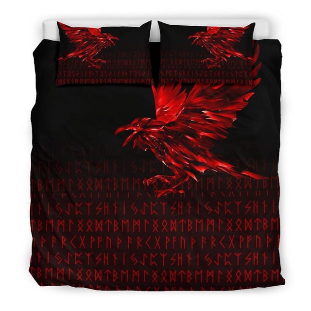 Juego de Cama Vikingo El Cuervo de la Runa de Odín, Rojo Rlt12