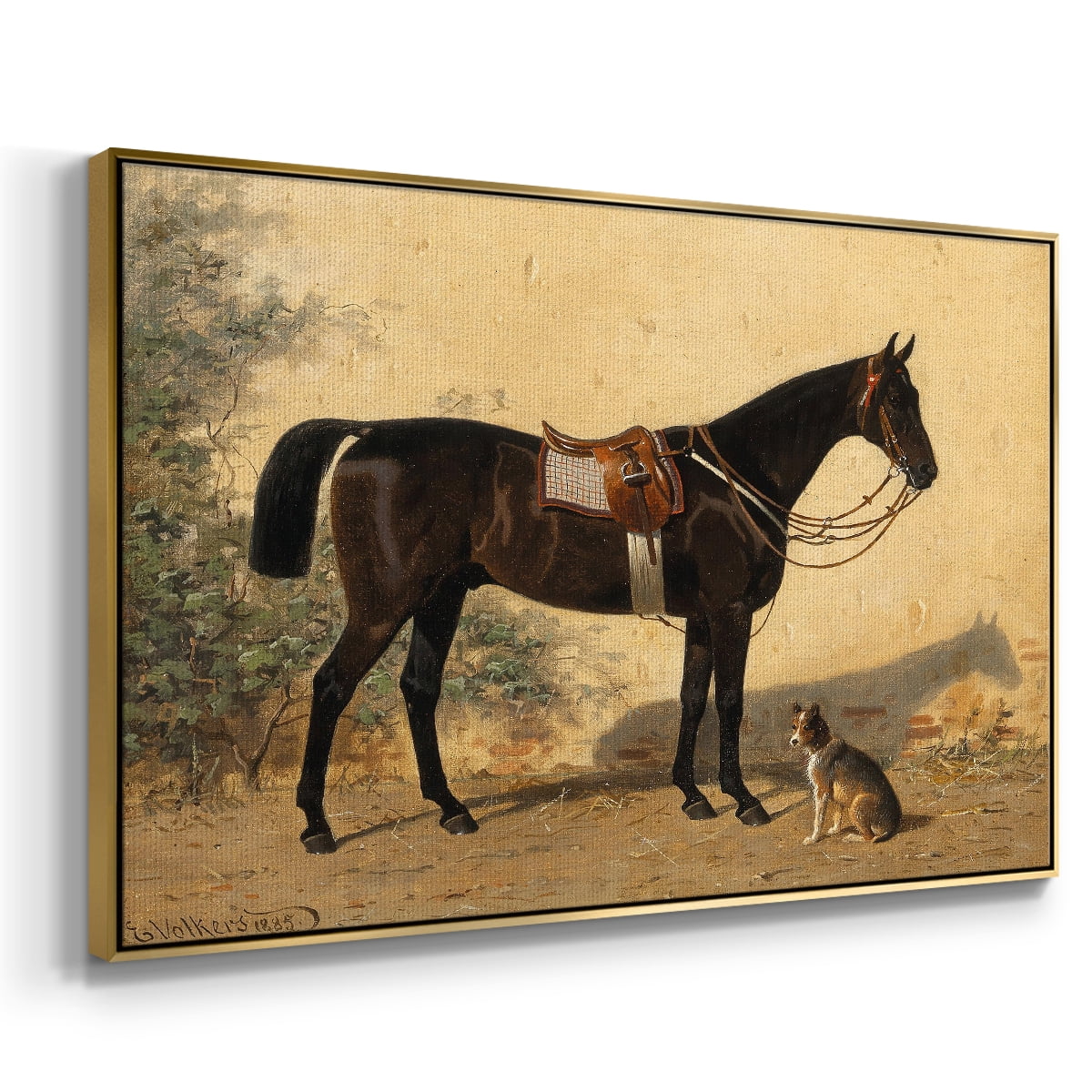 Vintage Animal Print-XLVI By Wexford Home Framed in Gold Wood Gallery Wrapped Canvas 17 in. x 25 in.