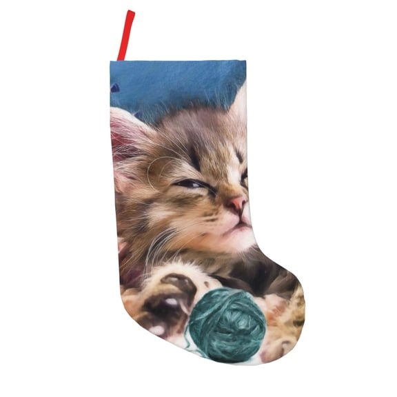 Defioc Playful Cat for Christmas Stockings 18" Personalized Holiday Stocking for Family, Farmhouse Decor, Xmas Tree Decoration, 1 Pack