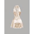 thumbnail image 2 of Champagne Halter Neck Lace Trim Satin A-Line Mini Dress For Women, 2 of 5