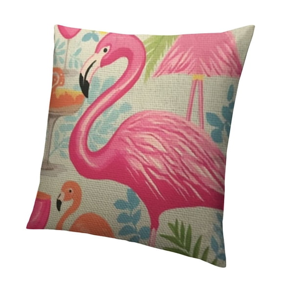 Summer Pattern Throw Pillow Cover Watermelon Pineapple Pink Flamingo and Holiday Elements Decorative Square Pillow Case for Home Bedroom