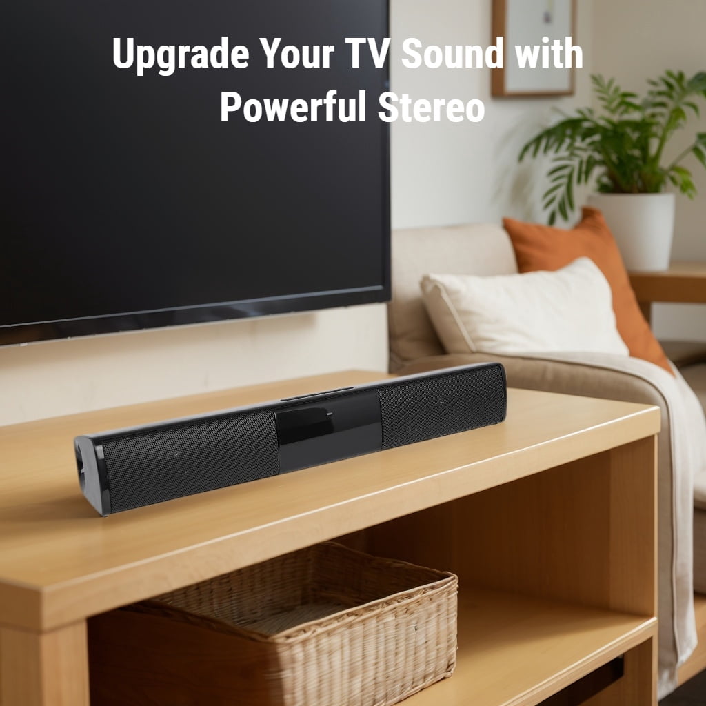 Home Theater Bluetooth Soundbar, Dual 5W Stereo, TWS Pairing, USB/TF/AUX/FM, Wireless Speaker for TV/PC/Phone