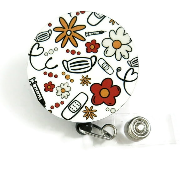Retractable Nurse Badge Reel – Cute Floral Medical ID Holder – RN, BSN, CNA, LPN, MA – Boho Healthcare Gift | Scrapheart