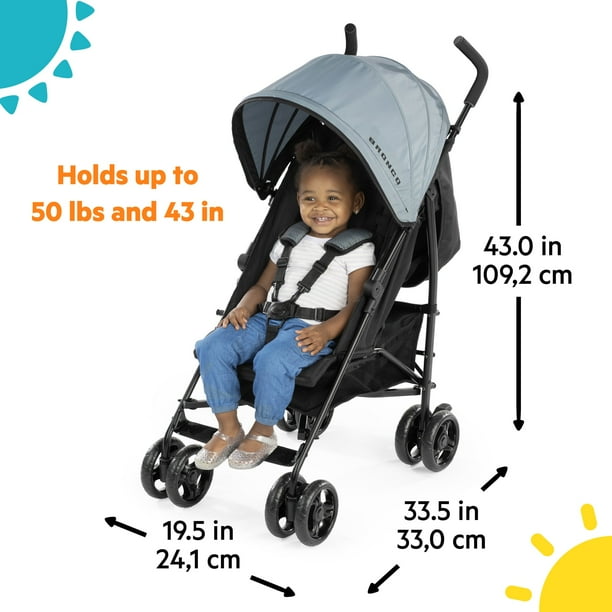 Ford Bronco HighGear Stroller By Bright Starts - Lightweight Foldable Stroller With Large Basket, Area 51 Blue/Green