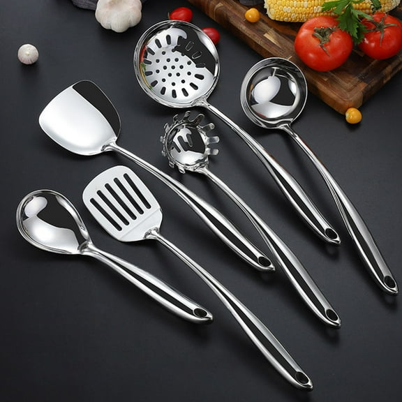SOPOTUTU Stainless Steel Utensil Slotted Scoop with Heat Resistant Long Handle for Kitchen