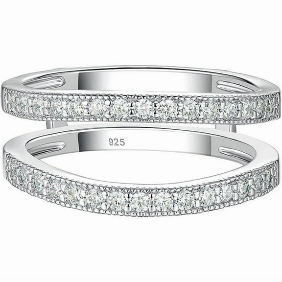 One carat 2.00 Carat - Round Brilliant Cut - Moissanite Wrap Guard Enhancer Ring - Solitaire Engagement Wrap Guard Enhancer Ring in 18K White Gold Plating over Silver Size 6